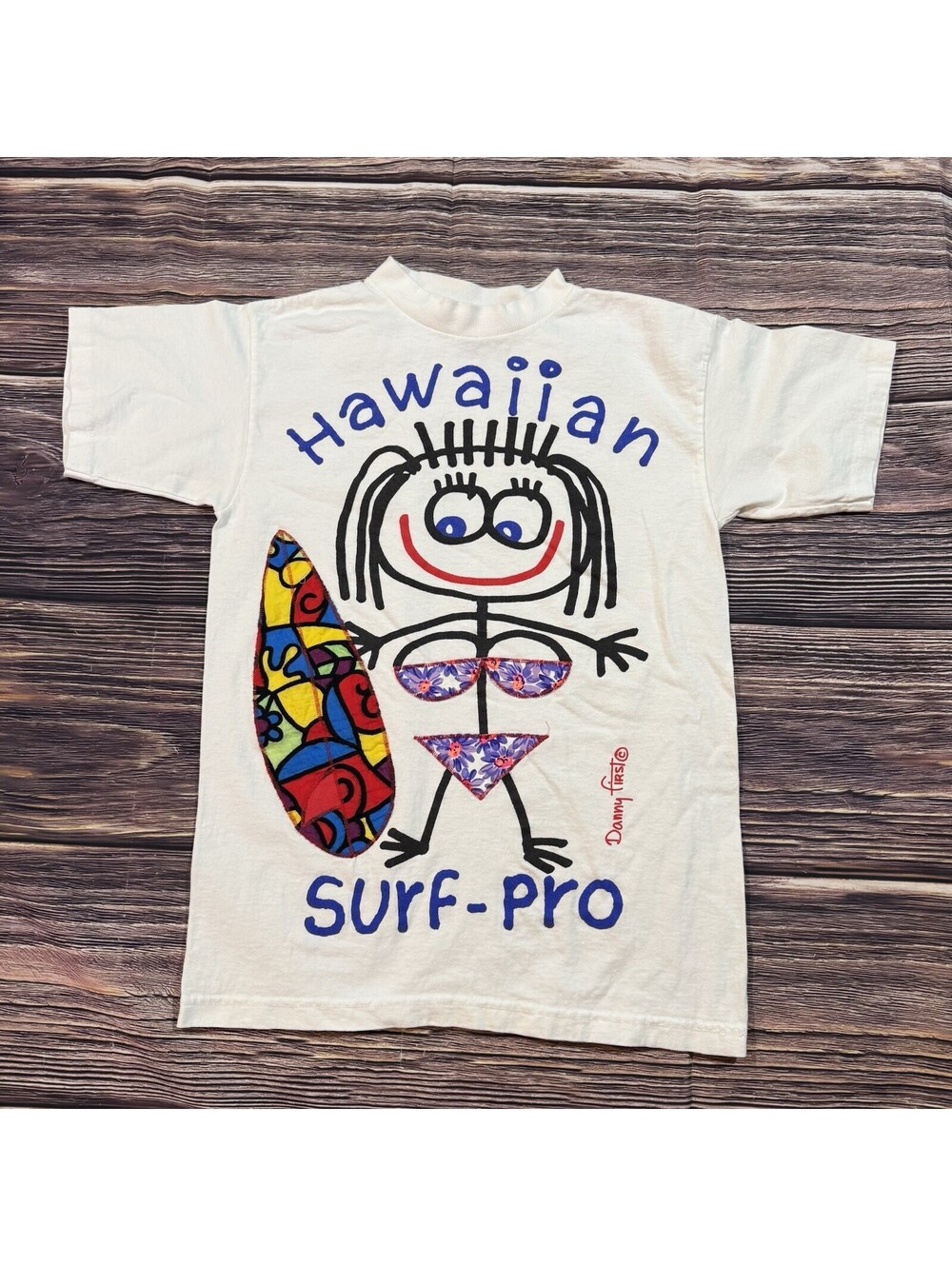 VTG 90s Danny First Hawaiian Surf-Pro Girl Fabric Applique S
